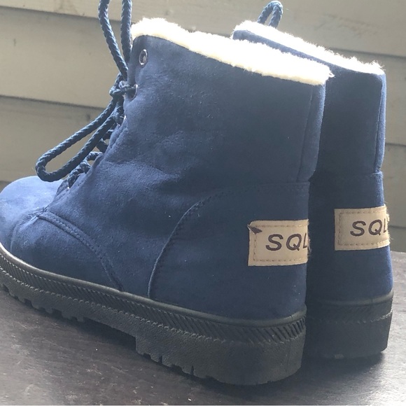 SQL Winter Snow Boots for Women BLUE Suede Fur Lined Ankle Boots Size 37/6.5US - Picture 7 of 10
